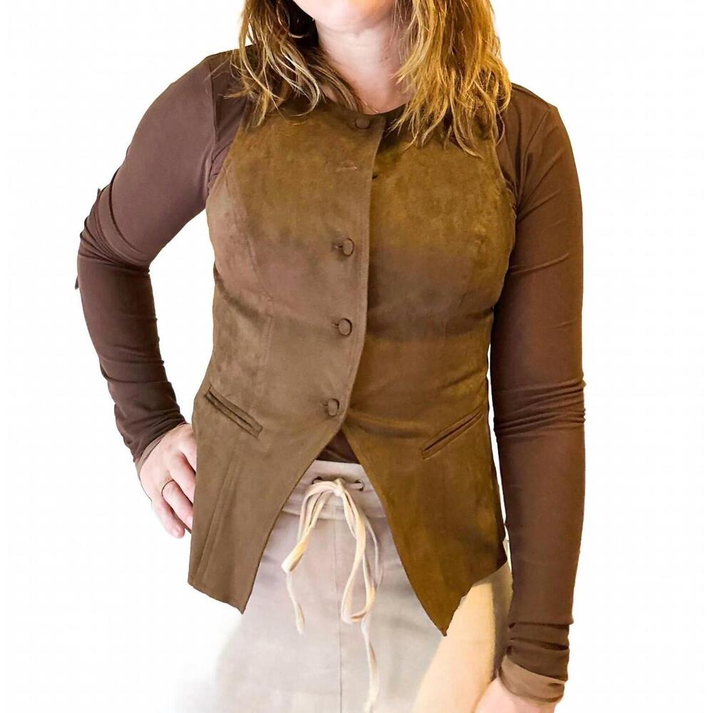 NEW MUSTARD SEED tie back button closure vest in dark oak